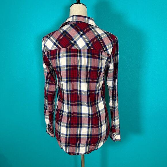 Zara Boyfriend Easy Plaid Shirt Red 7 BLue Long Sleeve Button-Down Top Size S - Picture 3 of 4